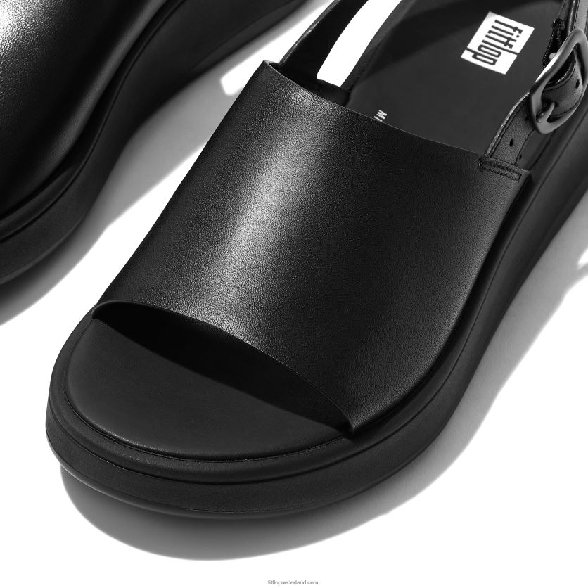 F-mode leren plateausandalen met bandjes op de rug vrouwen Fitflop F4BXJ843 helemaal zwart