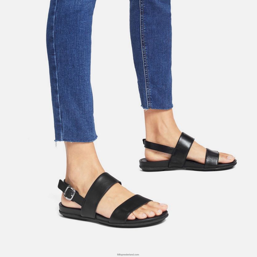 Gracie leren sandalen met bandjes op de rug vrouwen Fitflop F4BXJ866 helemaal zwart