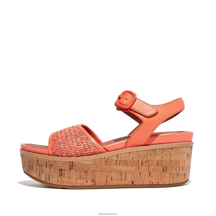 eloise sleehaksandalen met kurkomwikkeling en bandjes op de rug vrouwen Fitflop F4BXJ849 zonneschijn koraal