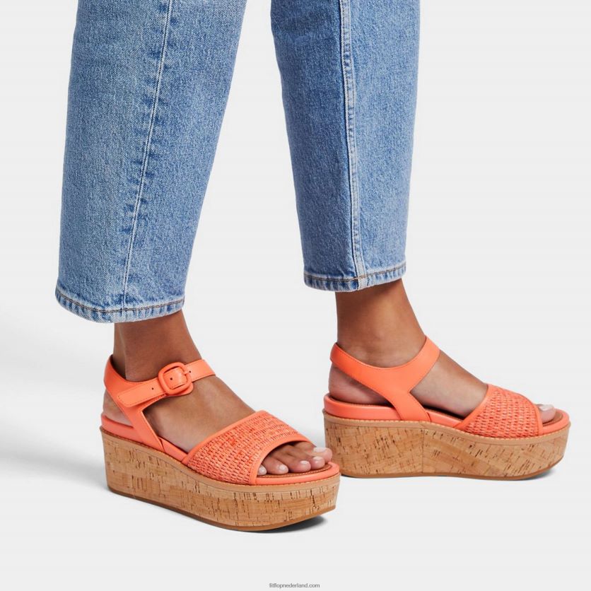 eloise sleehaksandalen met kurkomwikkeling en bandjes op de rug vrouwen Fitflop F4BXJ849 zonneschijn koraal