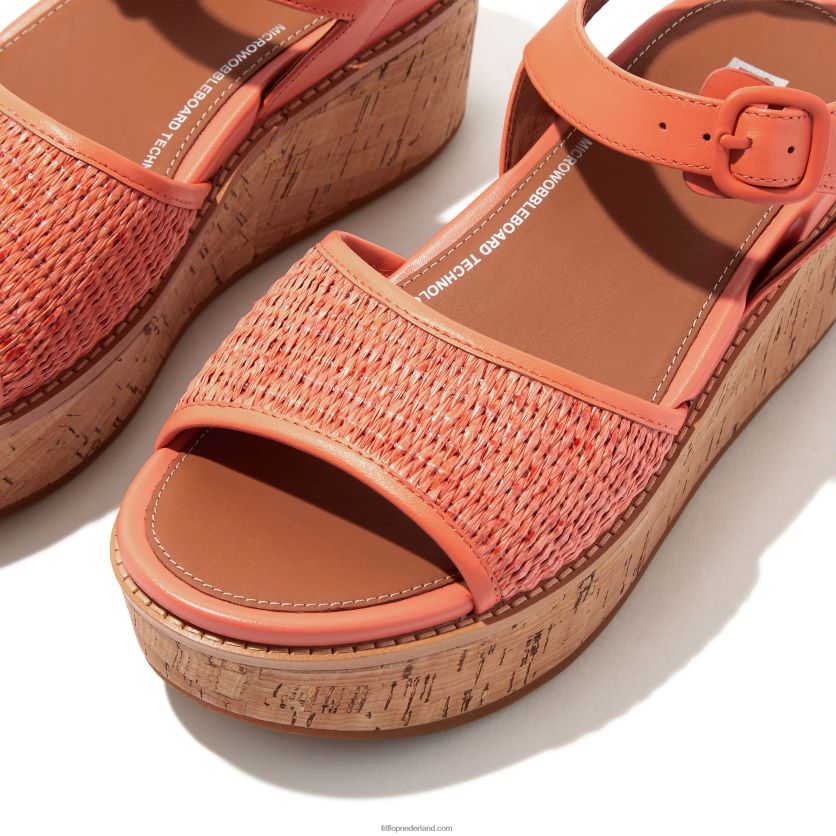 eloise sleehaksandalen met kurkomwikkeling en bandjes op de rug vrouwen Fitflop F4BXJ849 zonneschijn koraal