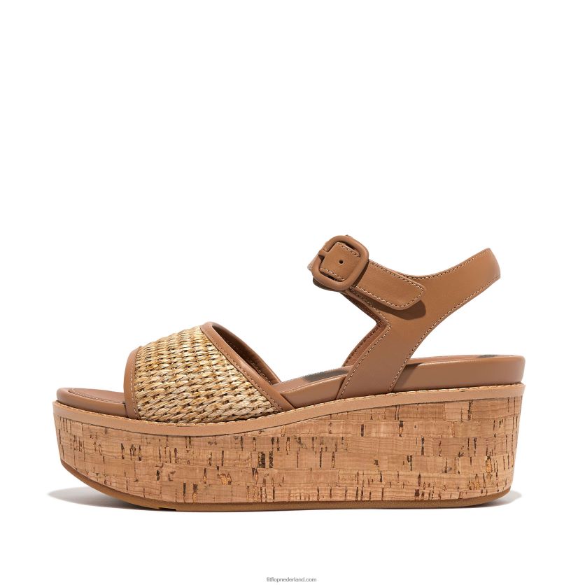 eloise sleehaksandalen met kurkomwikkeling en bandjes op de rug vrouwen Fitflop F4BXJ850 latte tan/ivoor