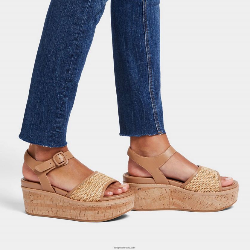 eloise sleehaksandalen met kurkomwikkeling en bandjes op de rug vrouwen Fitflop F4BXJ850 latte tan/ivoor