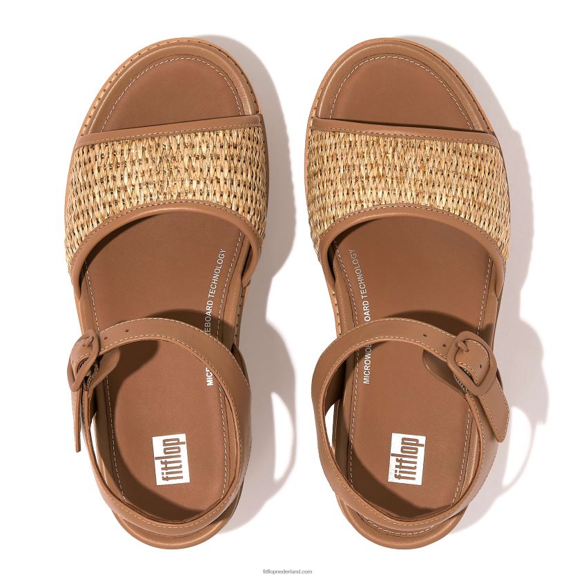 eloise sleehaksandalen met kurkomwikkeling en bandjes op de rug vrouwen Fitflop F4BXJ850 latte tan/ivoor