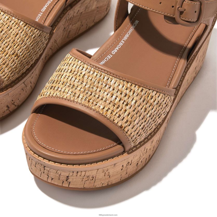 eloise sleehaksandalen met kurkomwikkeling en bandjes op de rug vrouwen Fitflop F4BXJ850 latte tan/ivoor