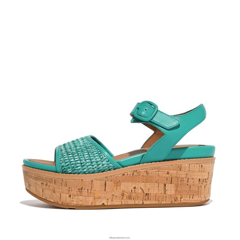 eloise sleehaksandalen met kurkomwikkeling en bandjes op de rug vrouwen Fitflop F4BXJ851 tahiti blauw/ivoor