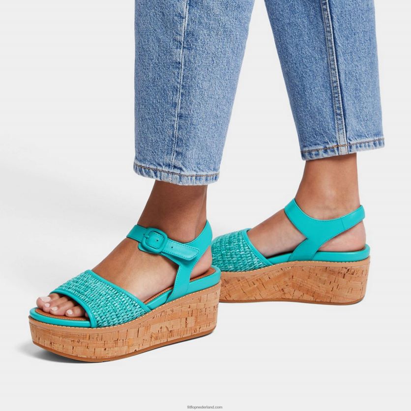 eloise sleehaksandalen met kurkomwikkeling en bandjes op de rug vrouwen Fitflop F4BXJ851 tahiti blauw/ivoor