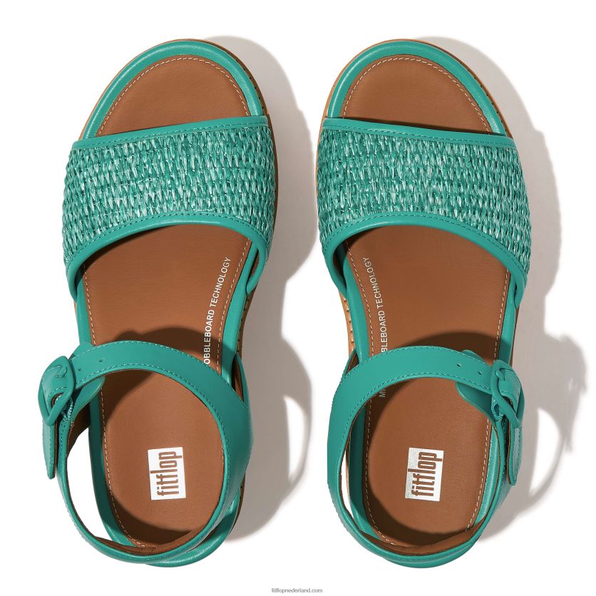 eloise sleehaksandalen met kurkomwikkeling en bandjes op de rug vrouwen Fitflop F4BXJ851 tahiti blauw/ivoor