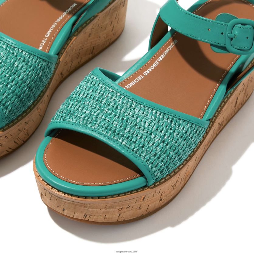 eloise sleehaksandalen met kurkomwikkeling en bandjes op de rug vrouwen Fitflop F4BXJ851 tahiti blauw/ivoor