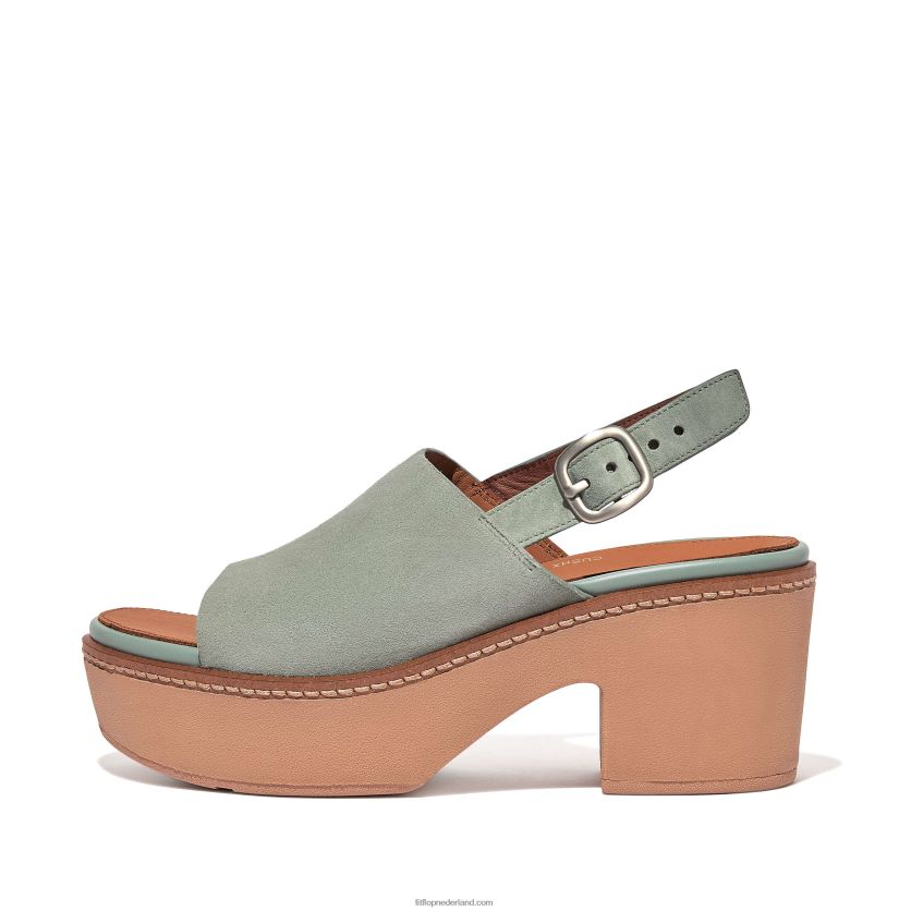 pilar suède plateausandalen met bandjes op de rug vrouwen Fitflop F4BXJ860 koel blauw
