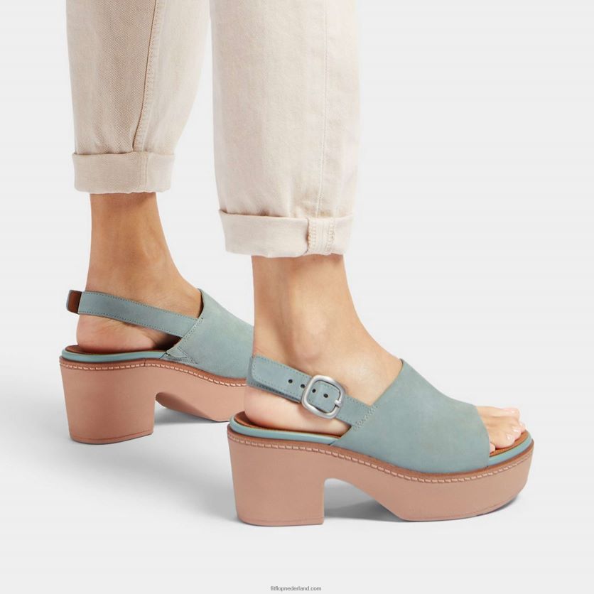 pilar suède plateausandalen met bandjes op de rug vrouwen Fitflop F4BXJ860 koel blauw