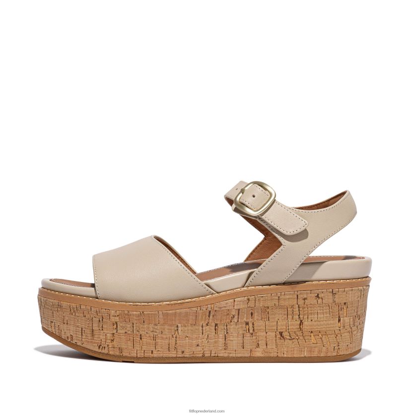 eloise sandalen met sleehak van leer met kurkomslag vrouwen Fitflop F4BXJ863 steenbeige