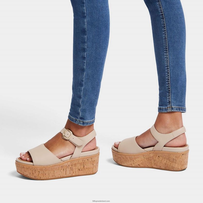 eloise sandalen met sleehak van leer met kurkomslag vrouwen Fitflop F4BXJ863 steenbeige