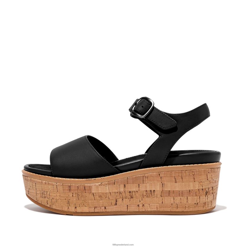 eloise sandalen met sleehak van leer met kurkomslag vrouwen Fitflop F4BXJ864 zwart