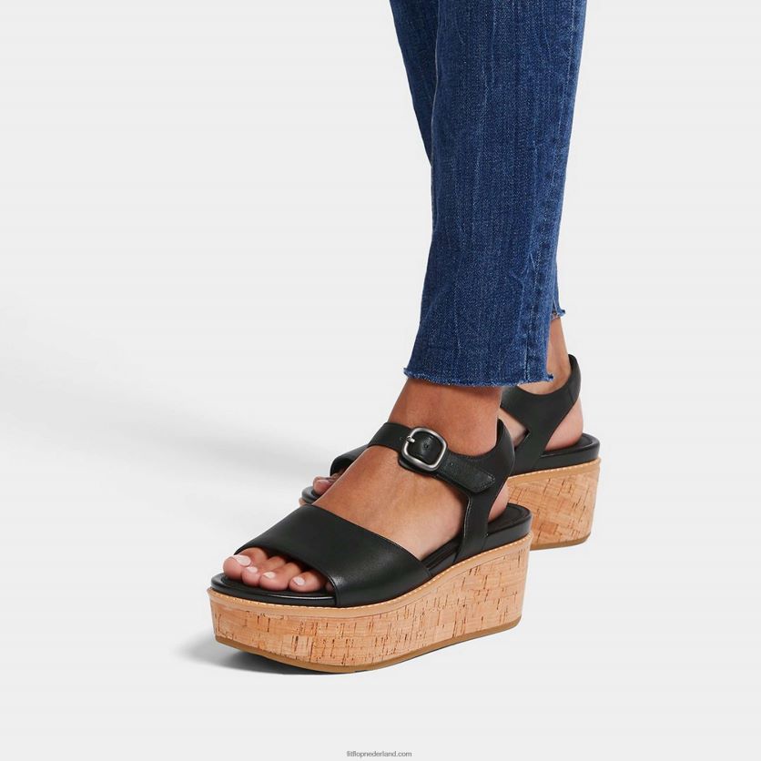 eloise sandalen met sleehak van leer met kurkomslag vrouwen Fitflop F4BXJ864 zwart