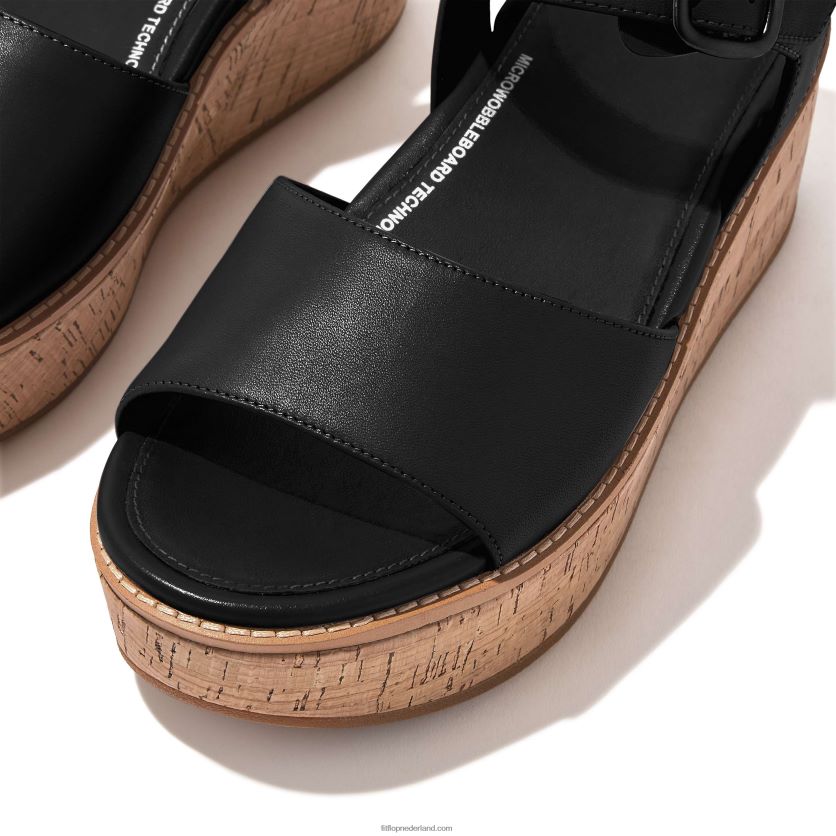 eloise sandalen met sleehak van leer met kurkomslag vrouwen Fitflop F4BXJ864 zwart