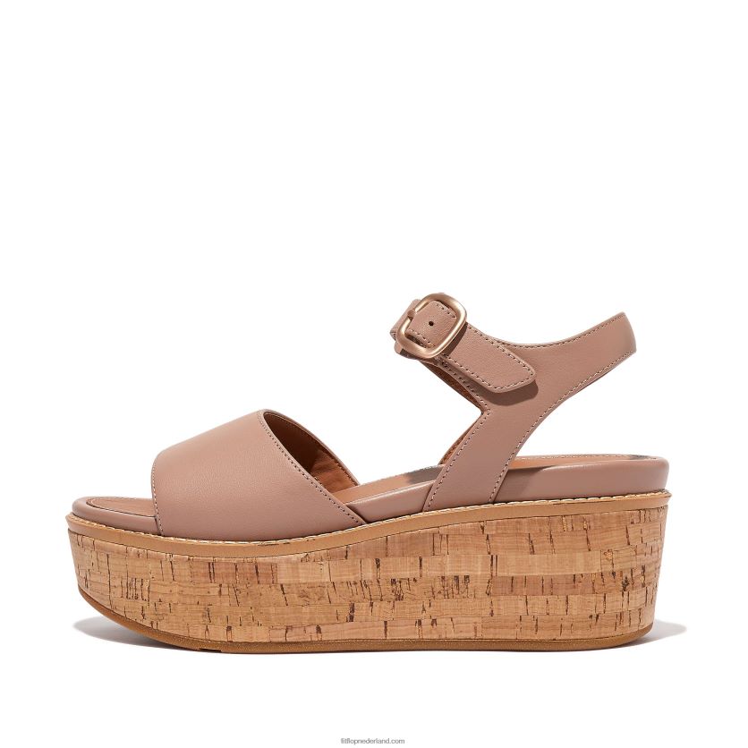eloise sandalen met sleehak van leer met kurkomslag vrouwen Fitflop F4BXJ865 beige