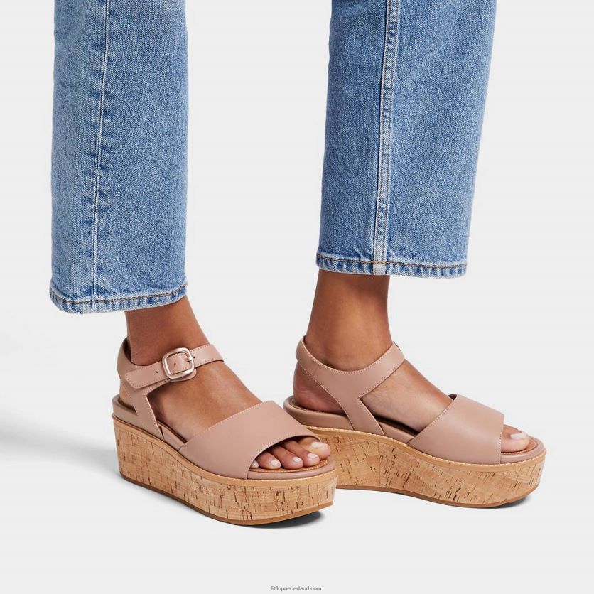eloise sandalen met sleehak van leer met kurkomslag vrouwen Fitflop F4BXJ865 beige