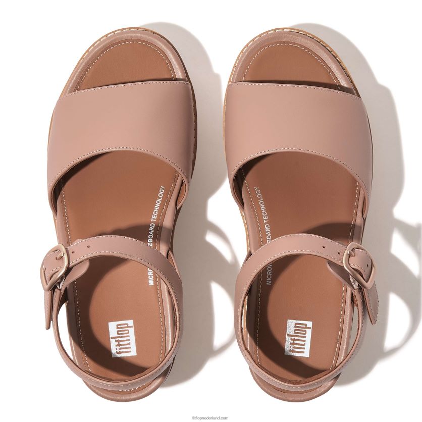 eloise sandalen met sleehak van leer met kurkomslag vrouwen Fitflop F4BXJ865 beige