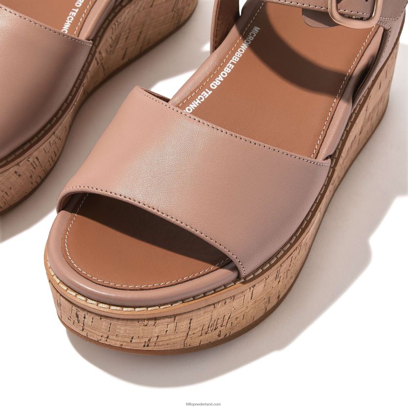 eloise sandalen met sleehak van leer met kurkomslag vrouwen Fitflop F4BXJ865 beige