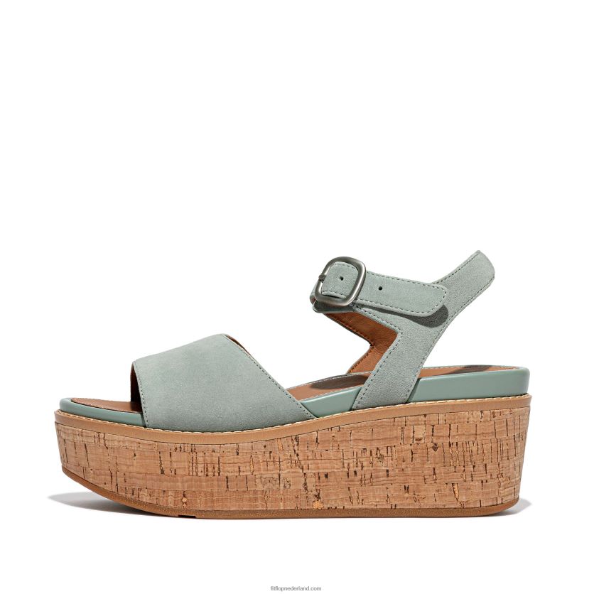 eloise sandalen met sleehak van suède met kurkomslag vrouwen Fitflop F4BXJ861 koel blauw