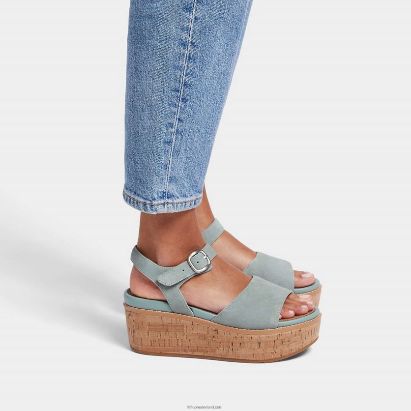eloise sandalen met sleehak van suède met kurkomslag vrouwen Fitflop F4BXJ861 koel blauw
