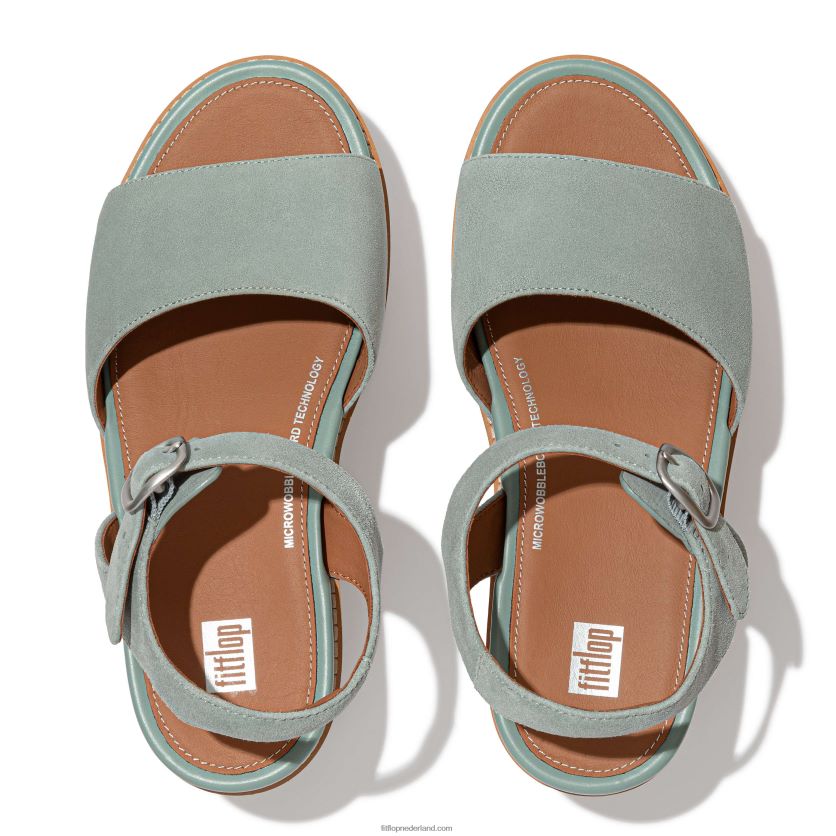 eloise sandalen met sleehak van suède met kurkomslag vrouwen Fitflop F4BXJ861 koel blauw