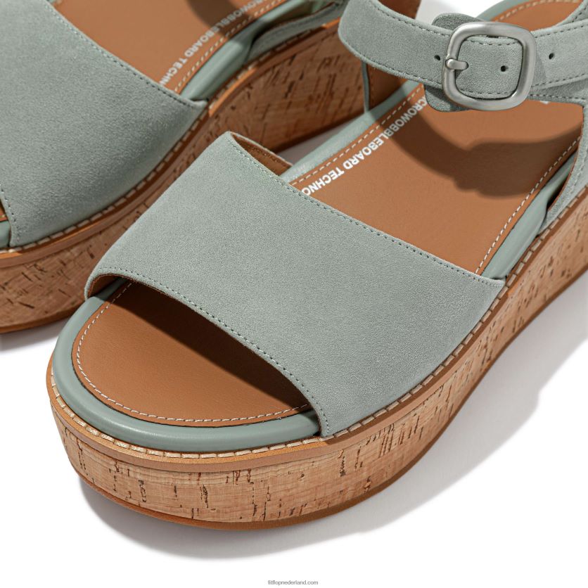 eloise sandalen met sleehak van suède met kurkomslag vrouwen Fitflop F4BXJ861 koel blauw