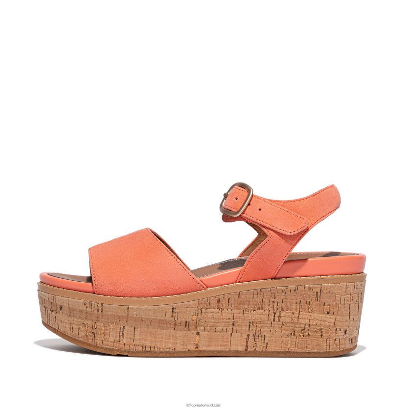 eloise sandalen met sleehak van suède met kurkomslag vrouwen Fitflop F4BXJ862 zonneschijn koraal