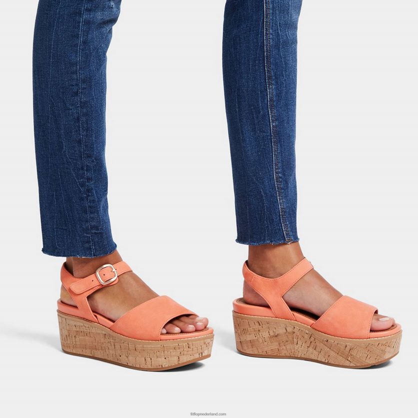 eloise sandalen met sleehak van suède met kurkomslag vrouwen Fitflop F4BXJ862 zonneschijn koraal