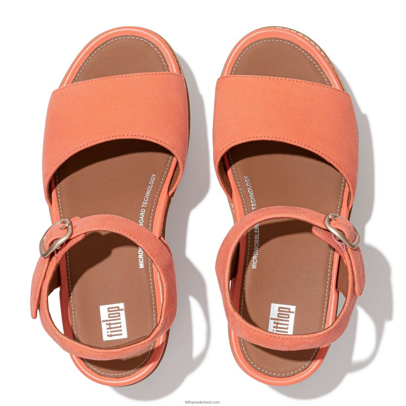 eloise sandalen met sleehak van suède met kurkomslag vrouwen Fitflop F4BXJ862 zonneschijn koraal