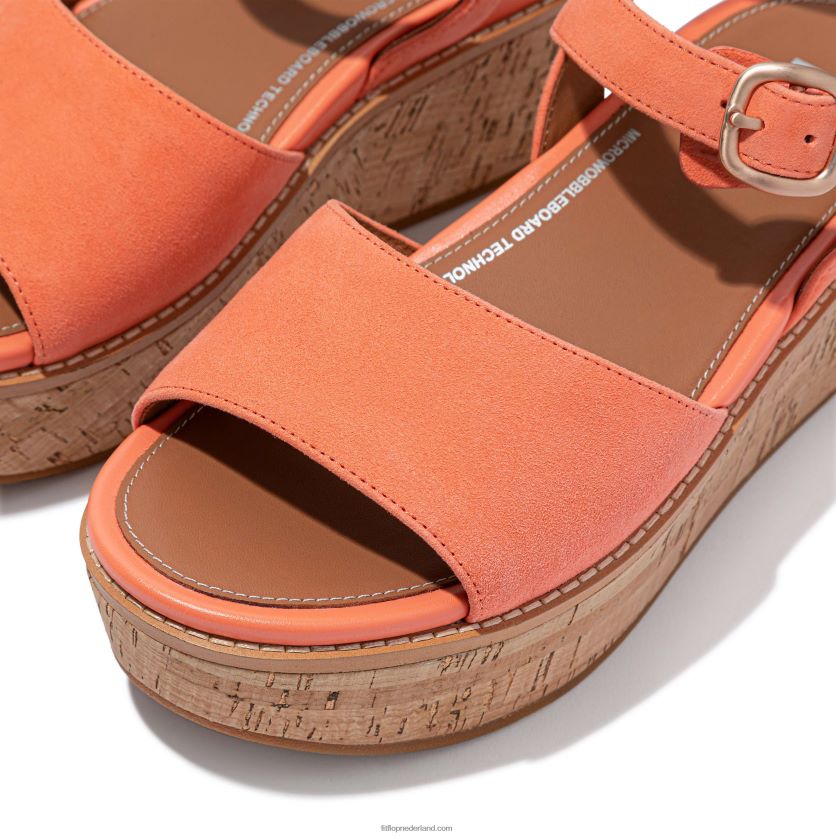eloise sandalen met sleehak van suède met kurkomslag vrouwen Fitflop F4BXJ862 zonneschijn koraal