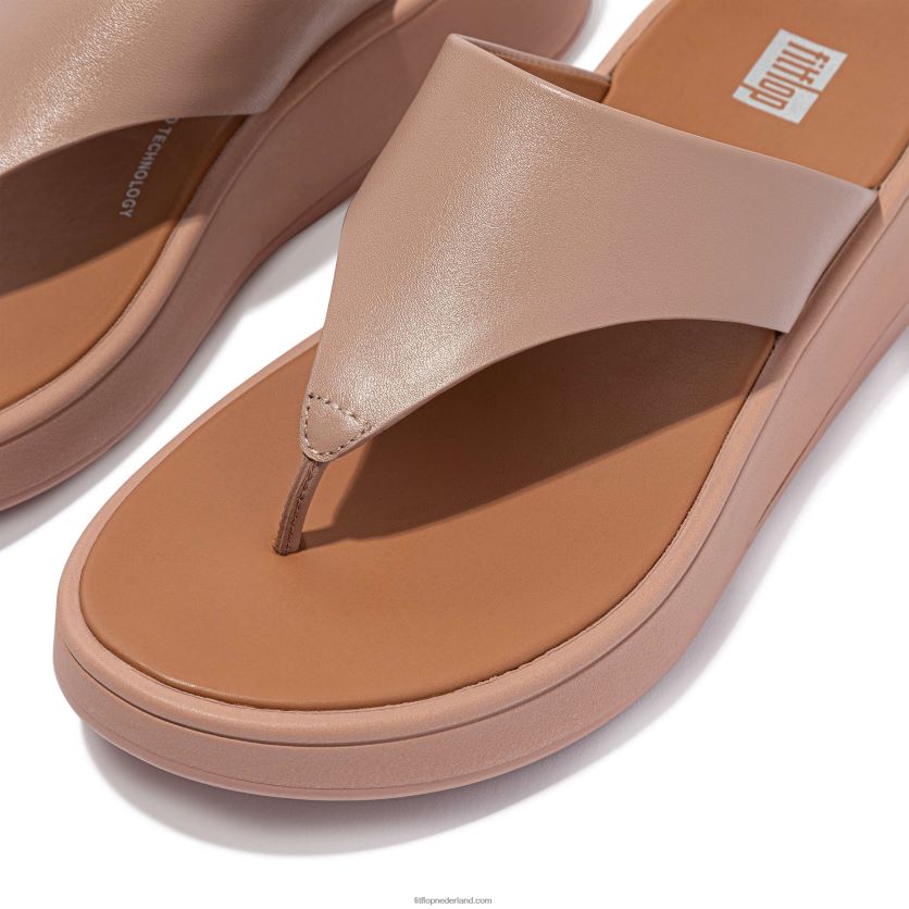 F-mode leren sandalen met plateauzolen vrouwen Fitflop F4BXJ8134 beige