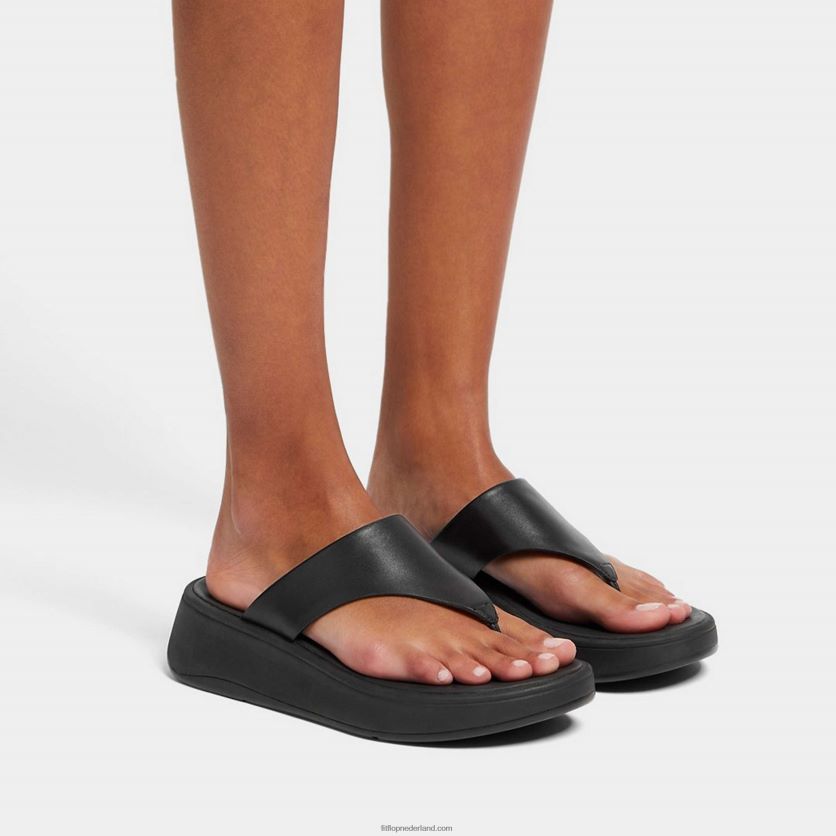 F-mode leren sandalen met plateauzolen vrouwen Fitflop F4BXJ8135 helemaal zwart