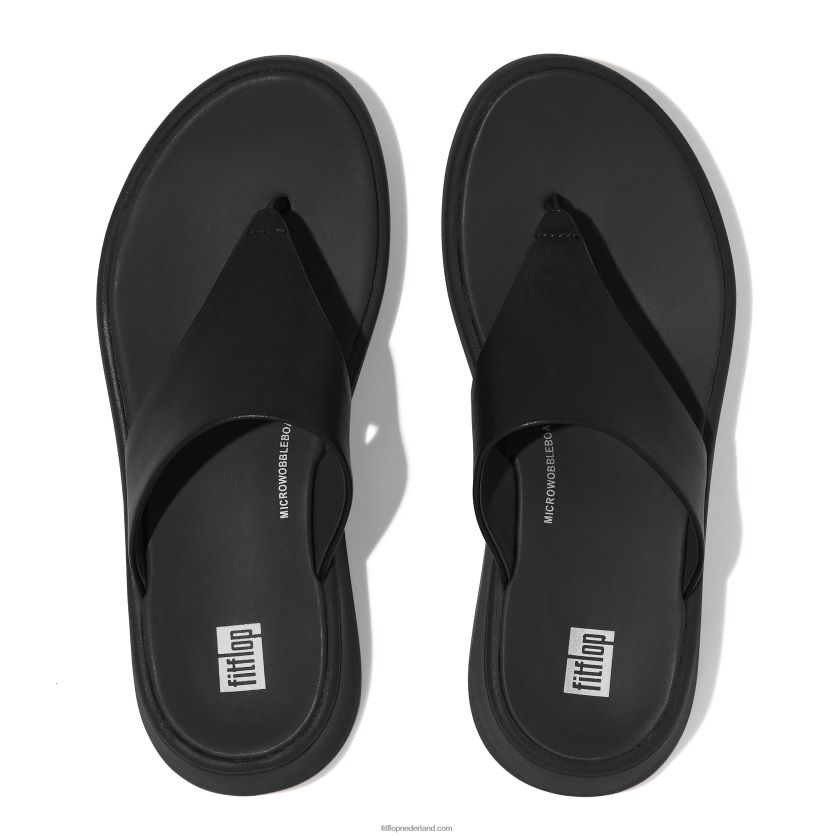F-mode leren sandalen met plateauzolen vrouwen Fitflop F4BXJ8135 helemaal zwart
