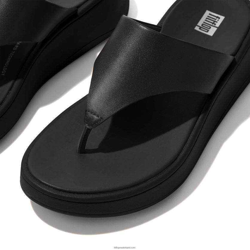 F-mode leren sandalen met plateauzolen vrouwen Fitflop F4BXJ8135 helemaal zwart