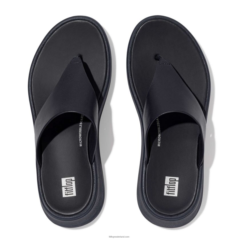 F-mode leren sandalen met plateauzolen vrouwen Fitflop F4BXJ8136 middernacht marine