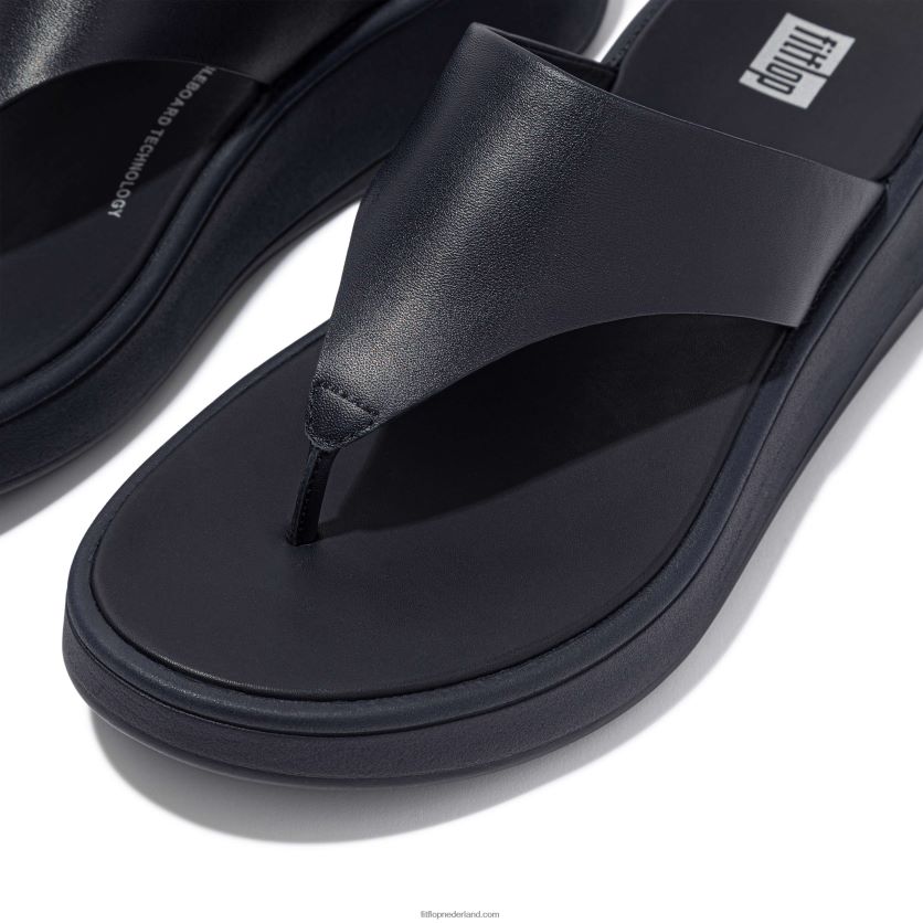 F-mode leren sandalen met plateauzolen vrouwen Fitflop F4BXJ8136 middernacht marine