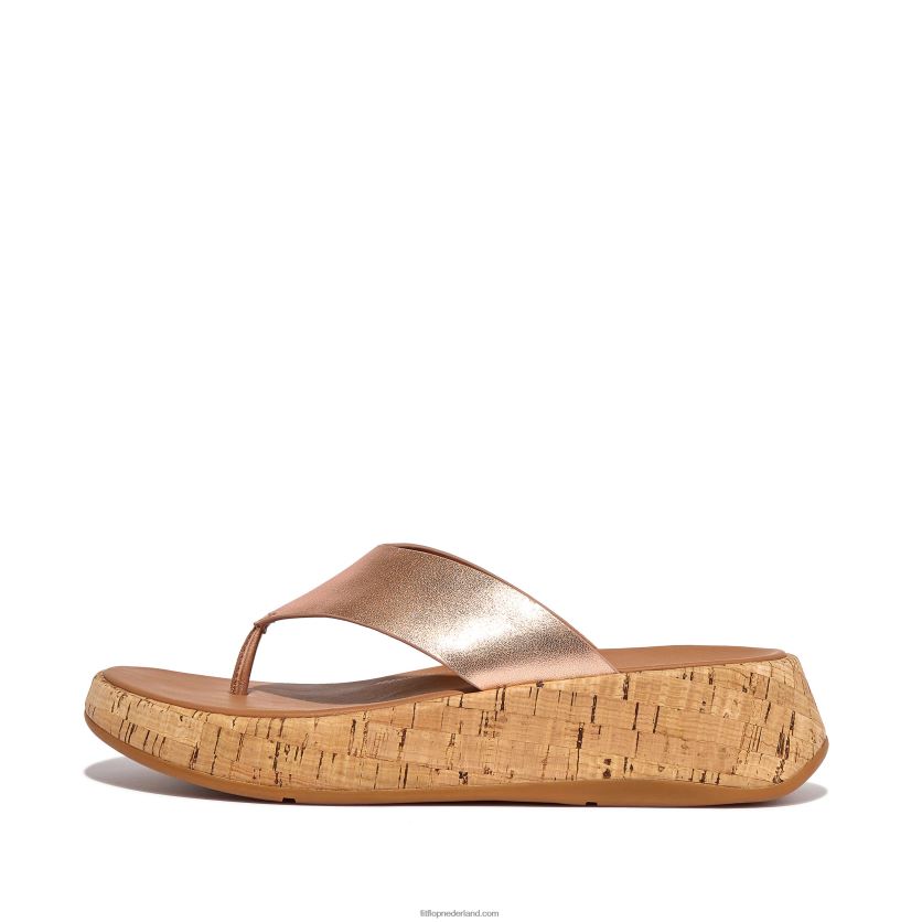F-mode metallic leren/kurken sandalen met plateauzool vrouwen Fitflop F4BXJ8129 rosé goud