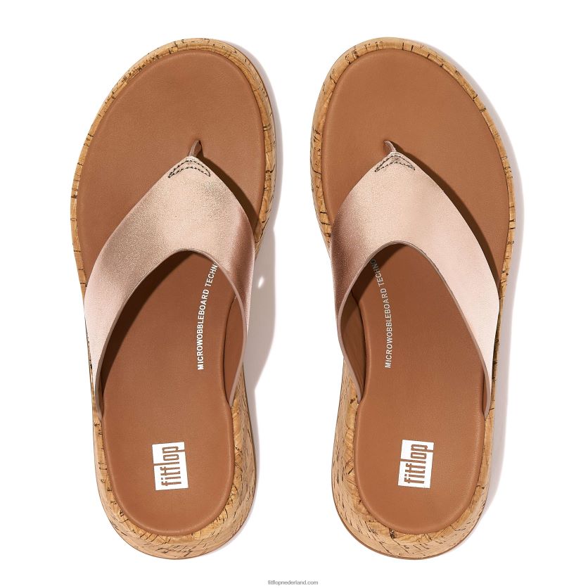F-mode metallic leren/kurken sandalen met plateauzool vrouwen Fitflop F4BXJ8129 rosé goud