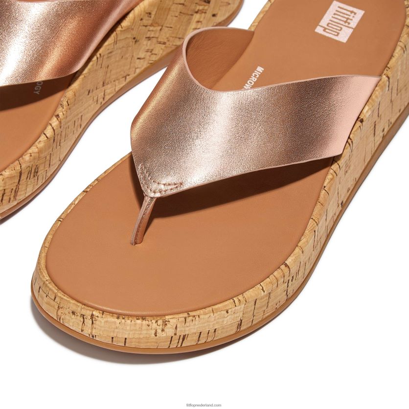 F-mode metallic leren/kurken sandalen met plateauzool vrouwen Fitflop F4BXJ8129 rosé goud