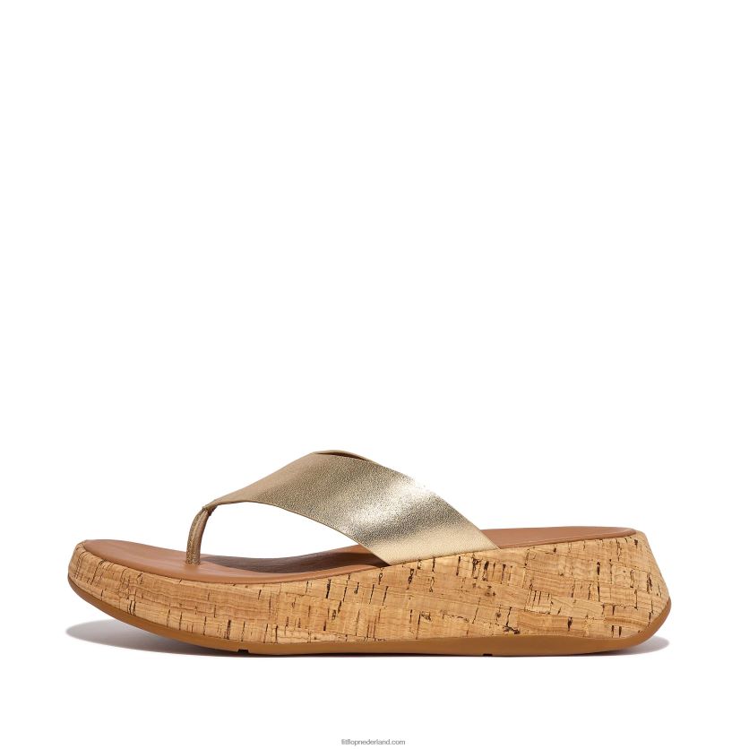F-mode metallic leren/kurken sandalen met plateauzool vrouwen Fitflop F4BXJ8130 platina