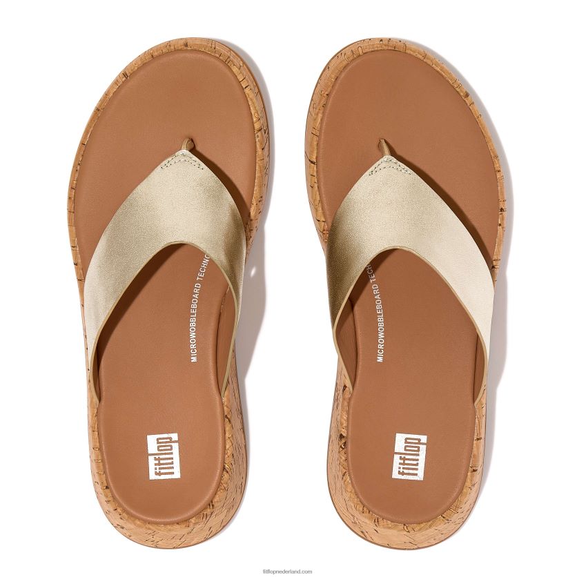 F-mode metallic leren/kurken sandalen met plateauzool vrouwen Fitflop F4BXJ8130 platina