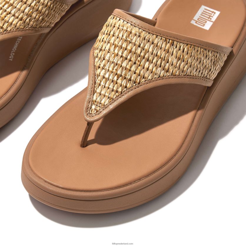 f-mode geweven sandalen met plateauzool vrouwen Fitflop F4BXJ8141 latte tan/ivoor