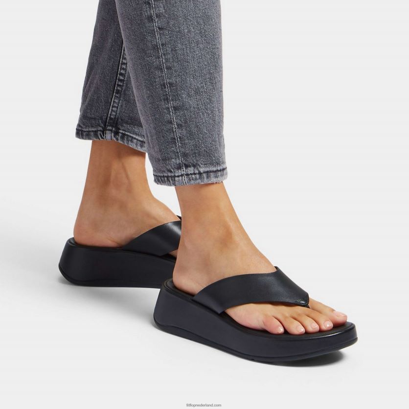 f-mode luxe leren sandalen met plateauzolen vrouwen Fitflop F4BXJ8125 helemaal zwart