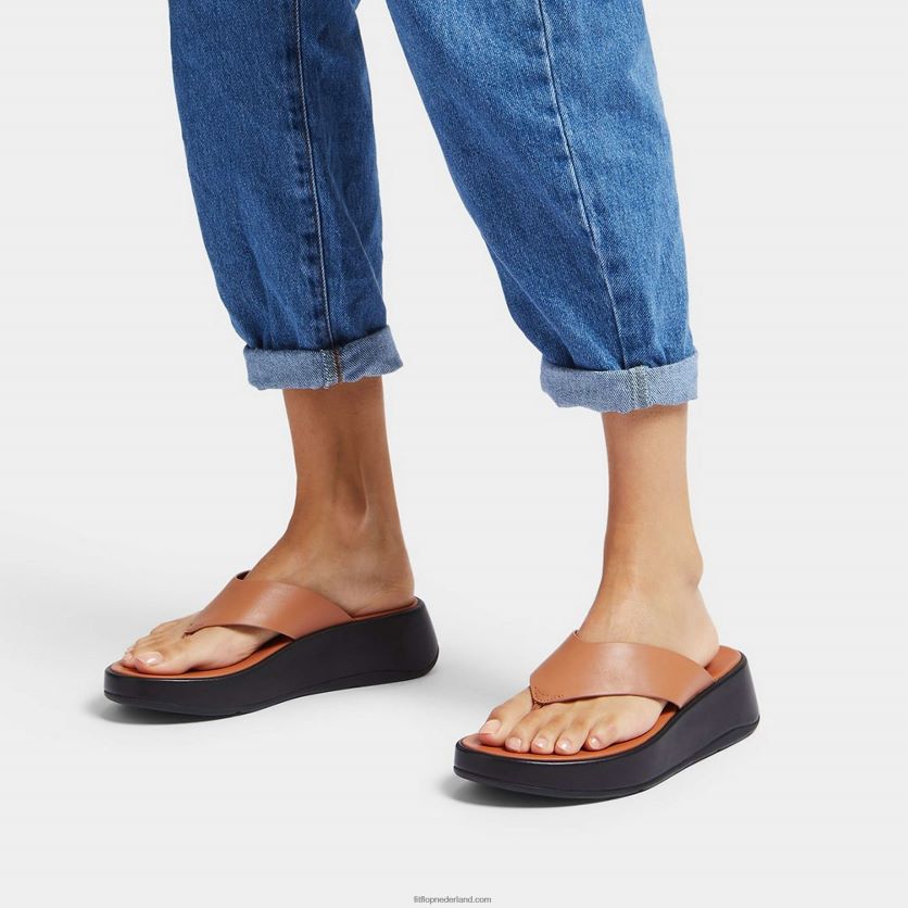 f-mode luxe leren sandalen met plateauzolen vrouwen Fitflop F4BXJ8126 latte bruin