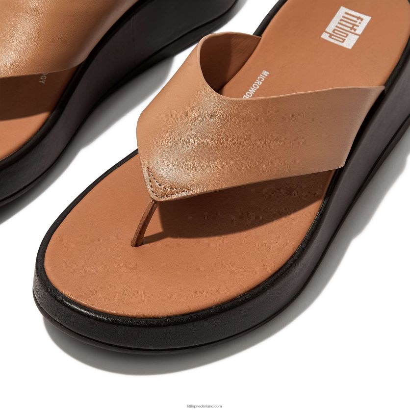 f-mode luxe leren sandalen met plateauzolen vrouwen Fitflop F4BXJ8126 latte bruin