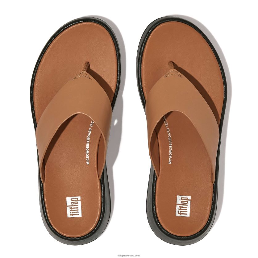 f-mode luxe leren sandalen met plateauzolen vrouwen Fitflop F4BXJ8126 latte bruin