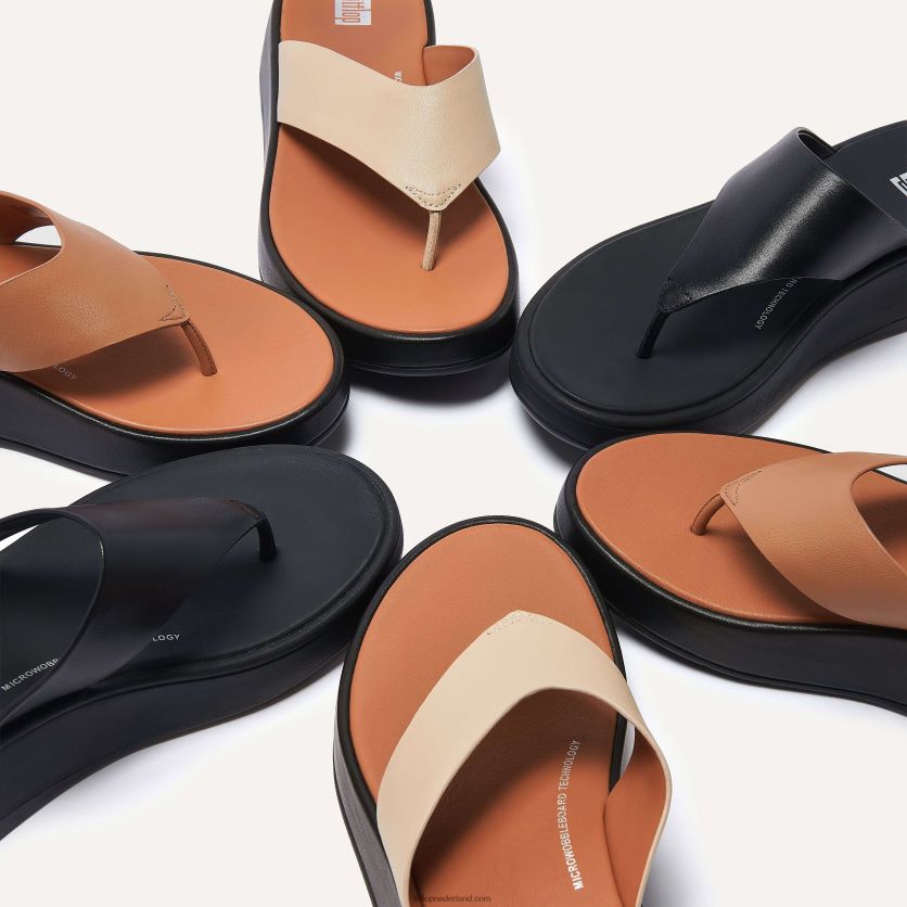 f-mode luxe leren sandalen met plateauzolen vrouwen Fitflop F4BXJ8126 latte bruin