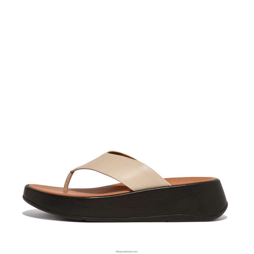 f-mode luxe leren sandalen met plateauzolen vrouwen Fitflop F4BXJ8127 beige/zwart